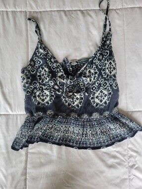 Patrons of Peace Navy and White Floral Tie-Front Camisole